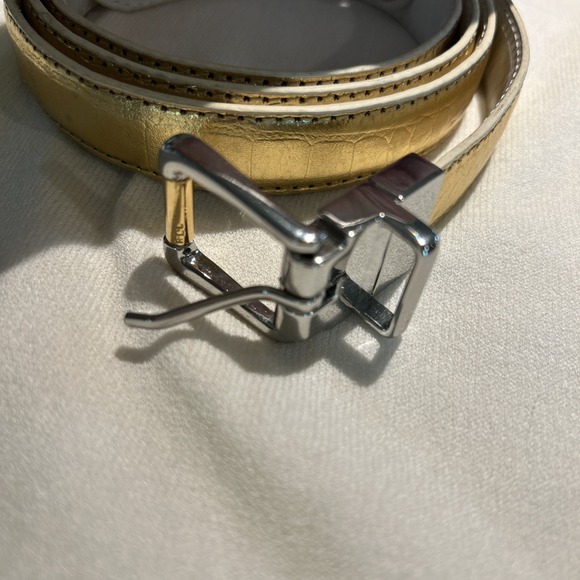NWT Lauren Ralph Lauren Reversible White Gold Leather Belt Womens Medium Large - Picture 1 of 16